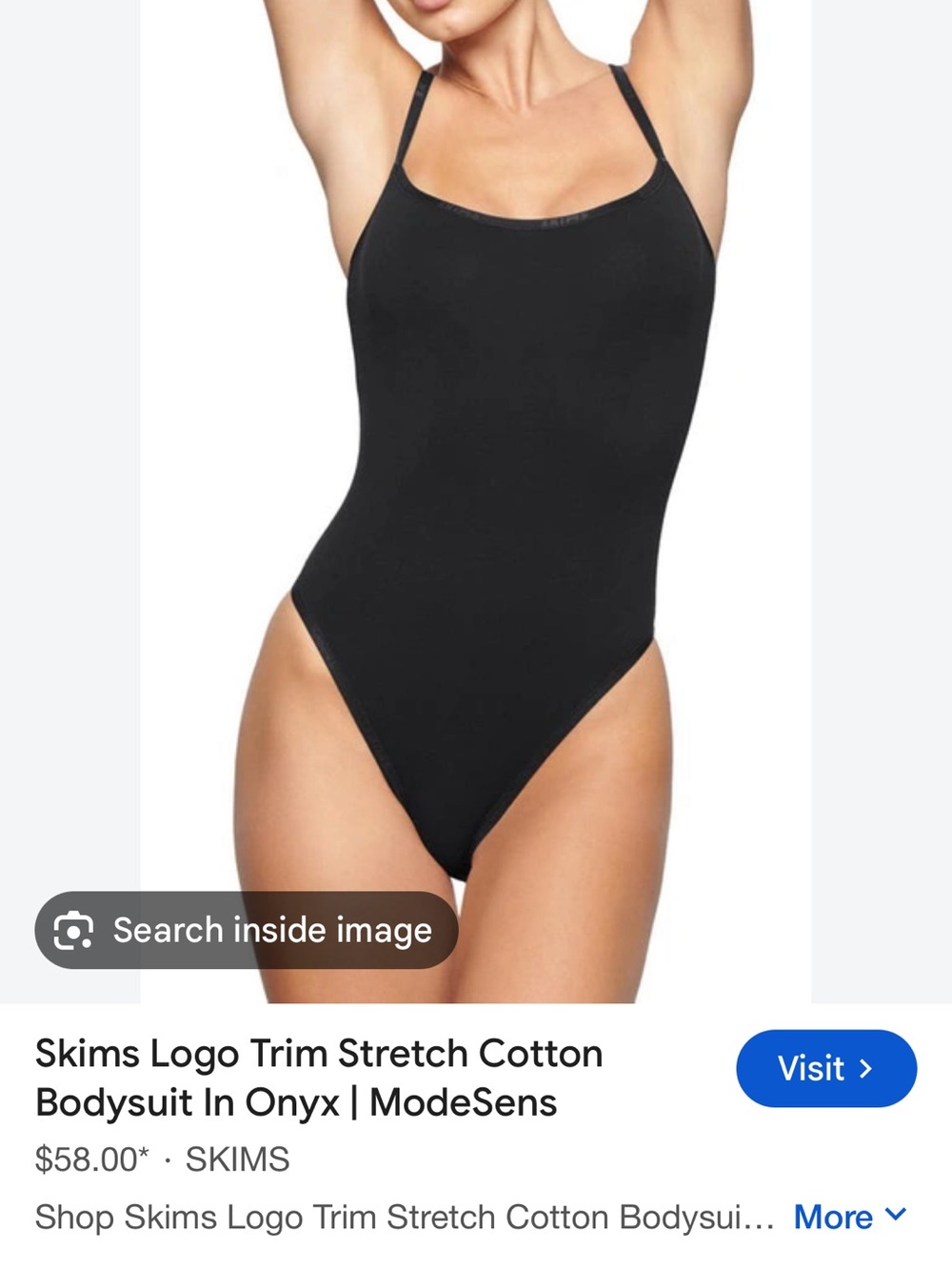 SKIMS Onyx Logo Trim Stretch Cotton Bodysuit - Black